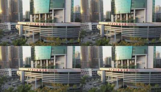深圳特区报业大厦航拍低飞左环绕高清在线视频素材下载