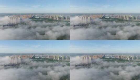 “稻香城市”五常市云层航拍高清在线视频素材下载