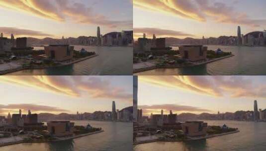 香港故宫文化博物馆航拍日出金光大气高清在线视频素材下载