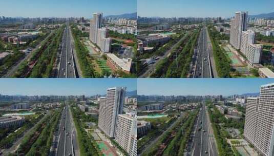 无人机航拍城市道路景观高清在线视频素材下载