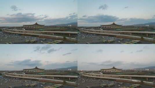 云南标志建筑昆明机场日转夜延时摄影高清在线视频素材下载