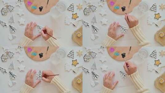 女人用水彩手绘圣诞饰品特写高清在线视频素材下载