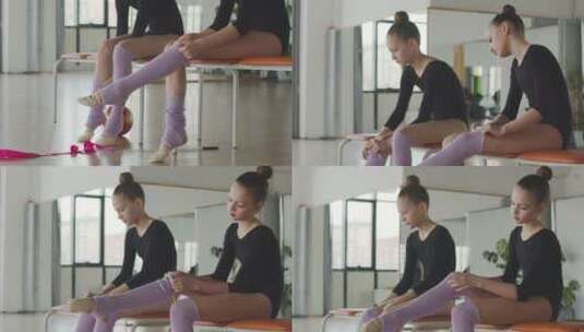 体操女孩穿袜子的特写高清在线视频素材下载