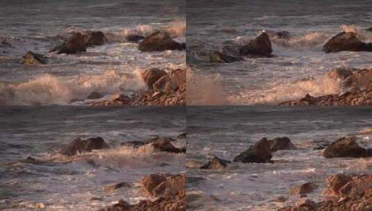 海浪拍打礁石浪花大海海水慢镜头1高清在线视频素材下载