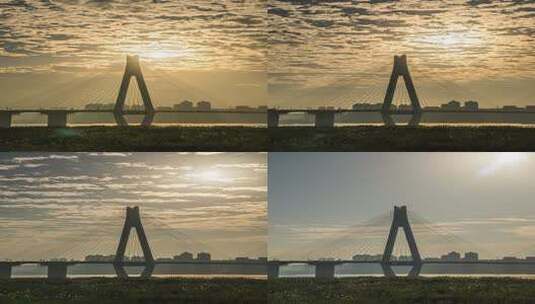 武汉二七长江大桥日出延时摄影竖拍高清在线视频素材下载
