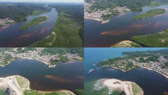 巴西伊塔卡雷，无人机从空中4k巴西大西洋。河流流入海洋。高清在线视频素材下载