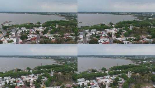 乌拉圭科洛尼亚德尔萨克拉门托海岸桑蒂西莫萨克拉门托教堂-天线高清在线视频素材下载