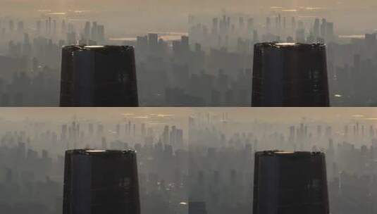 武汉黄昏天际线-绿地中心停机坪-逆光高清在线视频素材下载