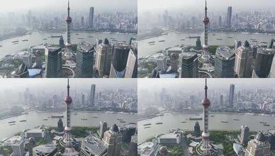 上海浦东陆家嘴东方明珠城市地标天际线航拍高清在线视频素材下载
