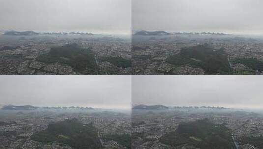 城市清晨迷雾平流层风景航拍高清在线视频素材下载