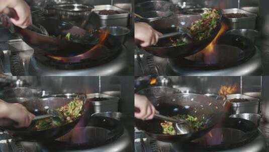 升格拍摄厨师长炒川菜辣椒炒肉高清在线视频素材下载