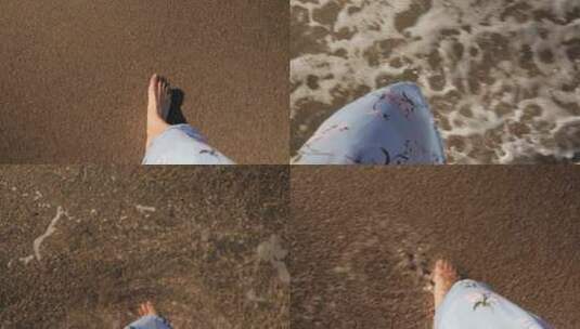 女性的脚走在金色的沙滩上高清在线视频素材下载