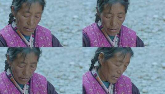 藏族妇女织布劳作近景高清在线视频素材下载