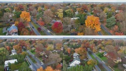 秋天秋天树叶中的高档社区。美国城镇和历史悠久的家园。高清在线视频素材下载