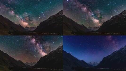 新疆夏塔古道雪山草原星空银河高清在线视频素材下载