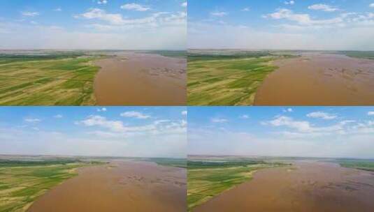 黄河航拍-河滩河道湿地治理高清在线视频素材下载