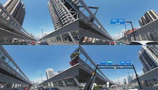 汽车行驶在城市高架道路上高清在线视频素材下载