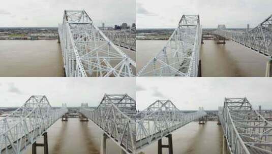 新奥尔良市连接横跨密西西比河的双钢桁架悬臂桥高清在线视频素材下载