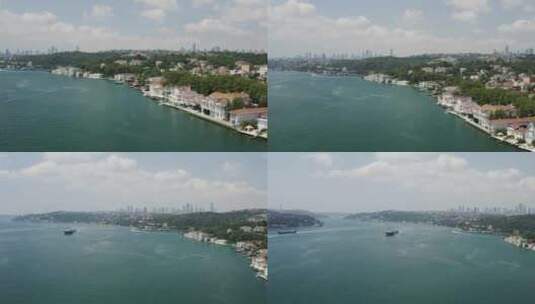 伊斯坦布尔博斯普鲁斯海峡和水边房屋鸟瞰图2高清在线视频素材下载