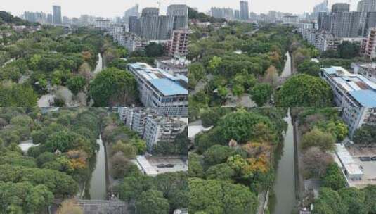 航拍福州城市内河河流 福州白马河高清在线视频素材下载