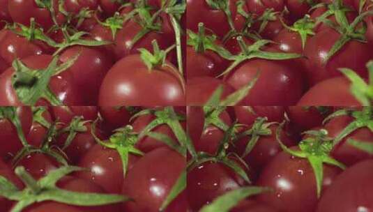 特写市场柜台上的一堆新鲜番茄高清在线视频素材下载
