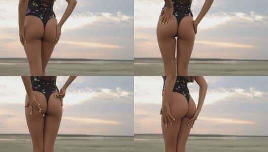 曲线优美的女人触摸身体上海滩高清在线视频素材下载