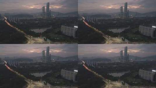 深圳新区航拍夜晚高楼大厦灯光大远景高清在线视频素材下载