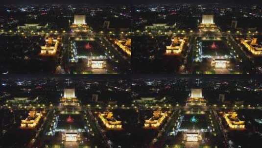 山东东营市政府夜景灯光航拍高清在线视频素材下载