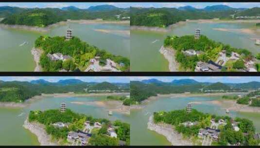 航拍陕西安康瀛湖风景区高清在线视频素材下载