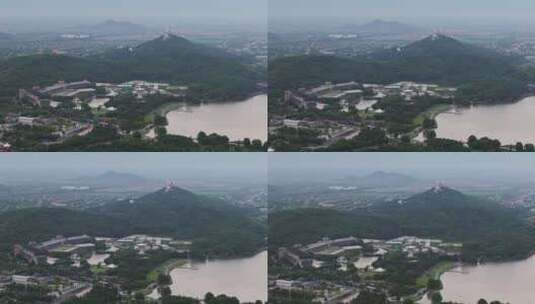 航拍上海月湖雕塑公园与佘山美景高清在线视频素材下载