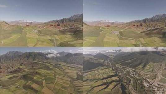 航拍青海省卓尔山山间的村庄高清在线视频素材下载