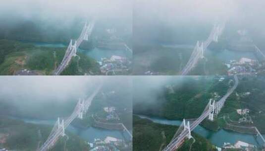 航拍山川河流桥梁风光高清在线视频素材下载
