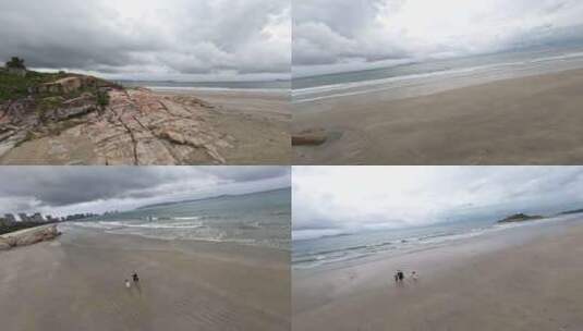 fpv穿越机航拍双月湾狮子岛海边沙滩海滩高清在线视频素材下载
