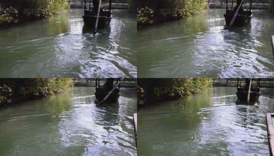（慢镜头）小船河中前行船桨摇动特写高清在线视频素材下载