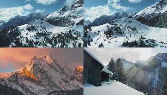 冬天雪山下雪冬景雪山雪山大雪雪山森林高清在线视频素材下载