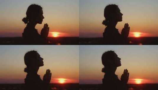 夕阳下祈祷的少女，愿望高清在线视频素材下载