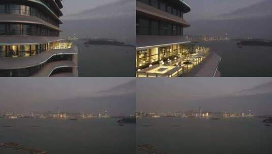 厦门市海沧区海沧大道厦门中心大厦夜景航拍高清在线视频素材下载