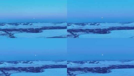 冬季雪野暮色月亮升起高清在线视频素材下载