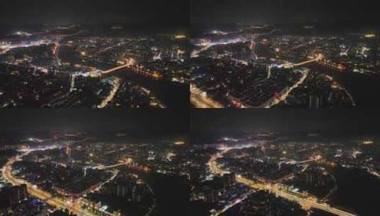 广州从化区夜景航拍街口大桥夜晚流溪河风光高清在线视频素材下载
