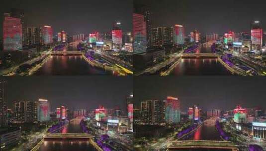 无人机航拍浙江省宁波市三江口城市夜景高清在线视频素材下载