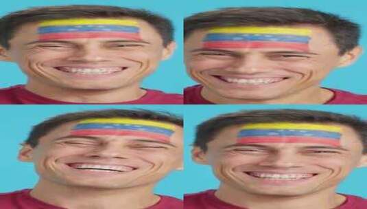 脸上画着委内瑞拉国旗微笑的人高清在线视频素材下载