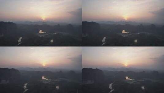 广东韶关丹霞山5A景区晚霞日落夕阳航拍高清在线视频素材下载