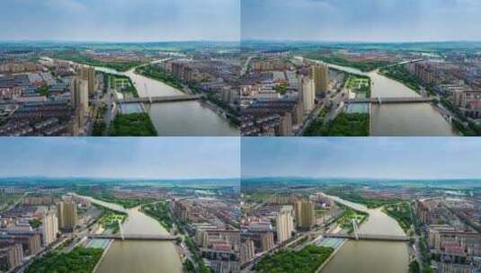 中国吉林梅河口辉发河梅河口大桥城市航拍高清在线视频素材下载