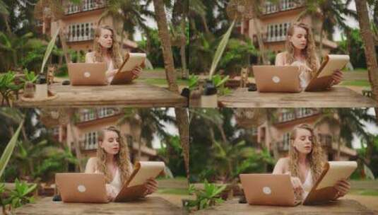 咖啡馆，工作，女人，寻找高清在线视频素材下载