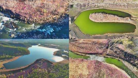 航拍内蒙古毕拉河峡谷火山地貌高清在线视频素材下载