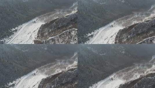 青海互助龙王山雪山树木河流航拍视频高清在线视频素材下载