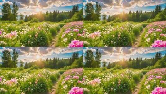 阳光花海森林自然景观高清在线视频素材下载