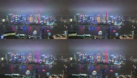 上海外滩陆家嘴灯光秀夜景航拍高清在线视频素材下载