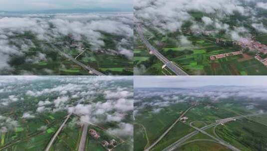 农村公路交通运输绿色田野云海航拍 合集高清在线视频素材下载