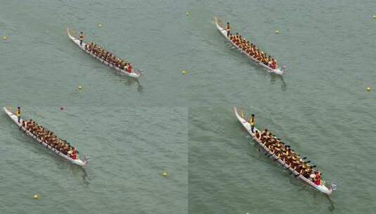端午节赛龙舟比赛航拍龙舟俯拍龙舟划桨划船高清在线视频素材下载